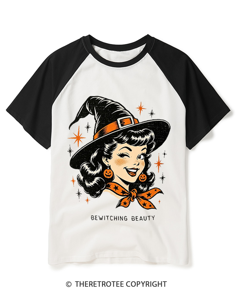 TheRetroTee Bewitching Beauty 1950s Raglan Baseball T-Shirt