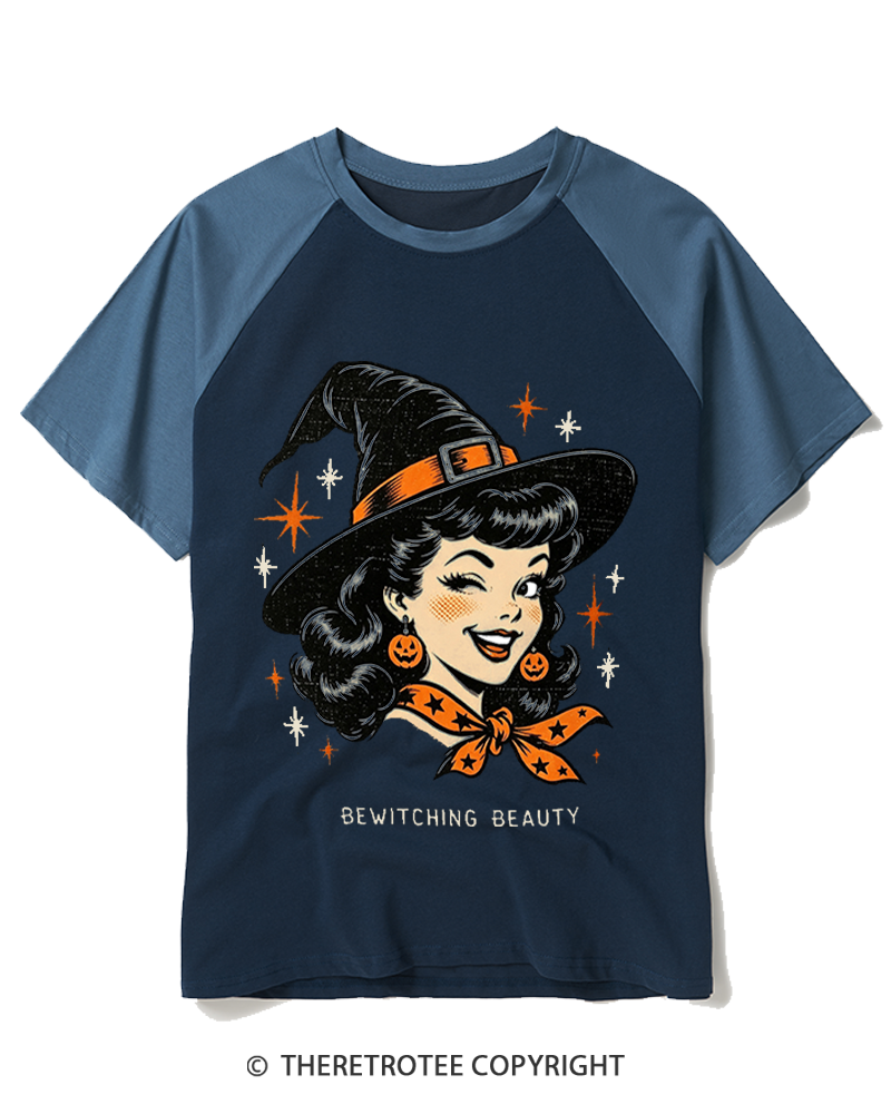 TheRetroTee Bewitching Beauty 1950s Raglan Baseball T-Shirt
