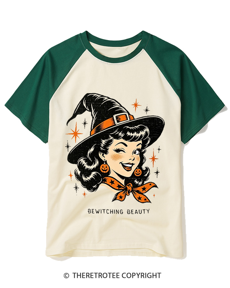 TheRetroTee Bewitching Beauty 1950s Raglan Baseball T-Shirt