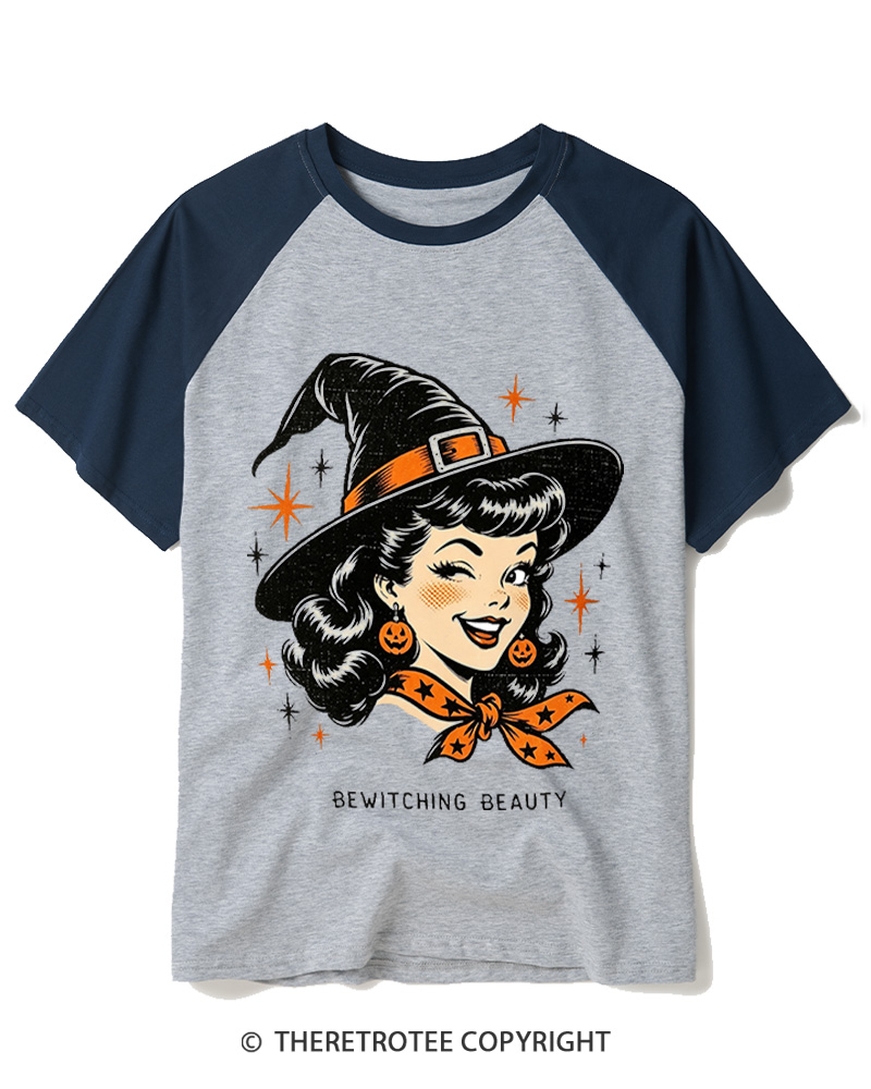 TheRetroTee Bewitching Beauty 1950s Raglan Baseball T-Shirt
