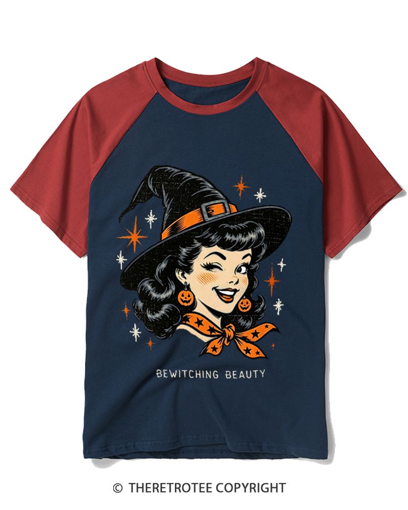TheRetroTee Bewitching Beauty 1950s Raglan Baseball T-Shirt