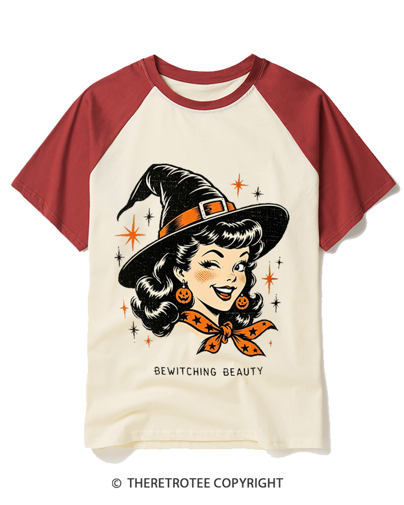 TheRetroTee Bewitching Beauty 1950s Raglan Baseball T-Shirt