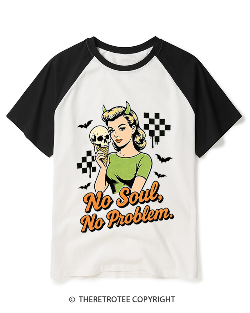 TheRetroTee No Soul No Problem 1950s Raglan Baseball T-Shirt
