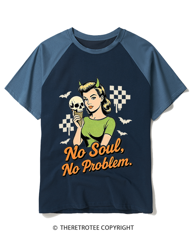 TheRetroTee No Soul No Problem 1950s Raglan Baseball T-Shirt