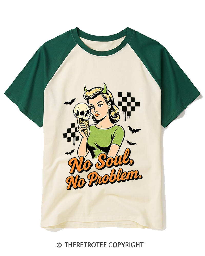 TheRetroTee No Soul No Problem 1950s Raglan Baseball T-Shirt