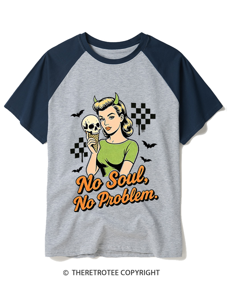 TheRetroTee No Soul No Problem 1950s Raglan Baseball T-Shirt
