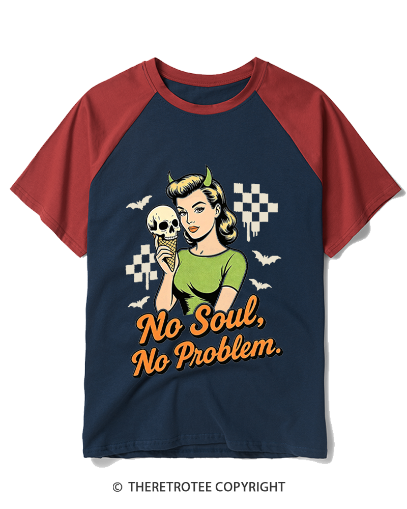 TheRetroTee No Soul No Problem 1950s Raglan Baseball T-Shirt