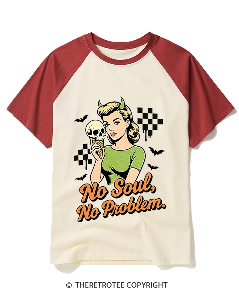TheRetroTee No Soul No Problem 1950s Raglan Baseball T-Shirt