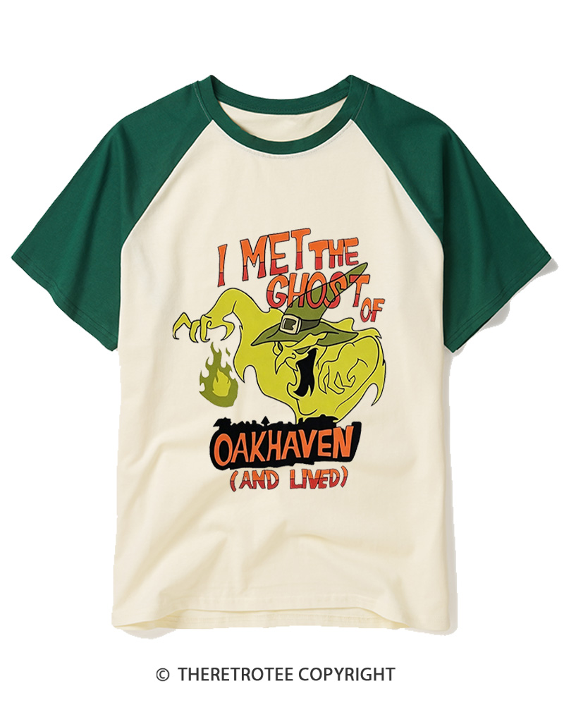 TheRetroTee I Met The Ghost Of Oakhaven 1990s Raglan Baseball T-Shirt