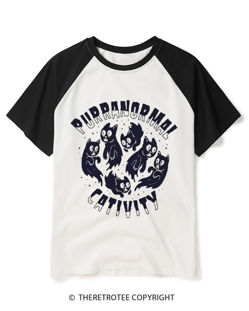 TheRetroTee Purranormal Cativity 1980s Raglan Baseball T-Shirt