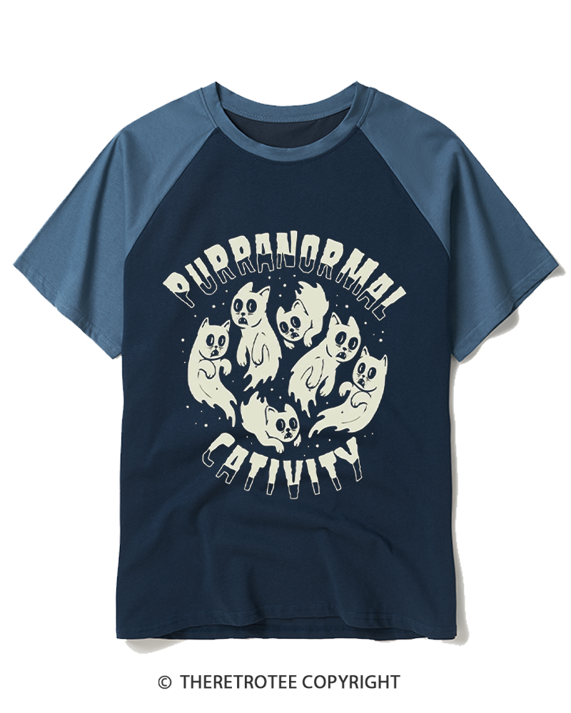 TheRetroTee Purranormal Cativity 1980s Raglan Baseball T-Shirt