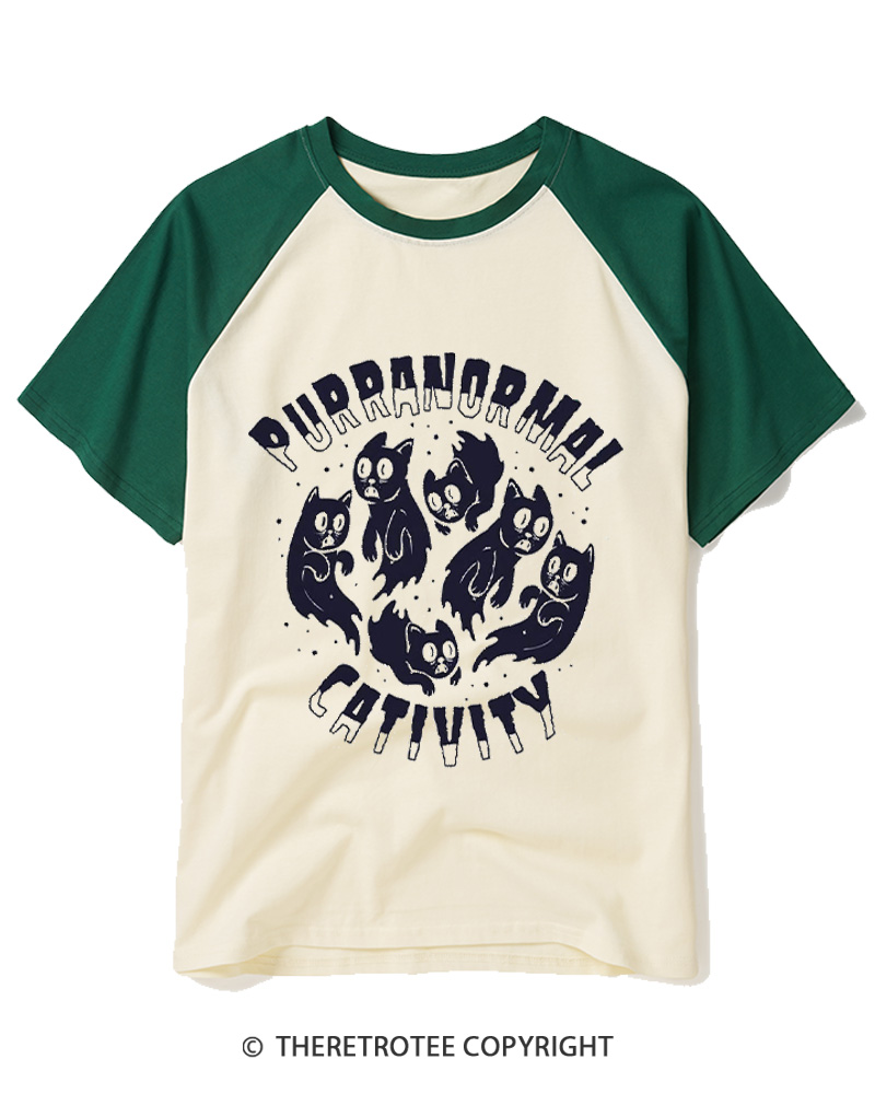 TheRetroTee Purranormal Cativity 1980s Raglan Baseball T-Shirt