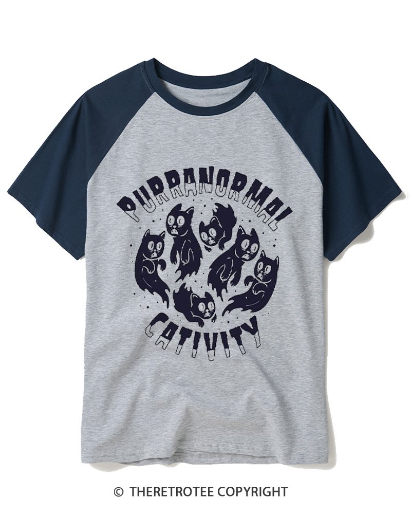 TheRetroTee Purranormal Cativity 1980s Raglan Baseball T-Shirt