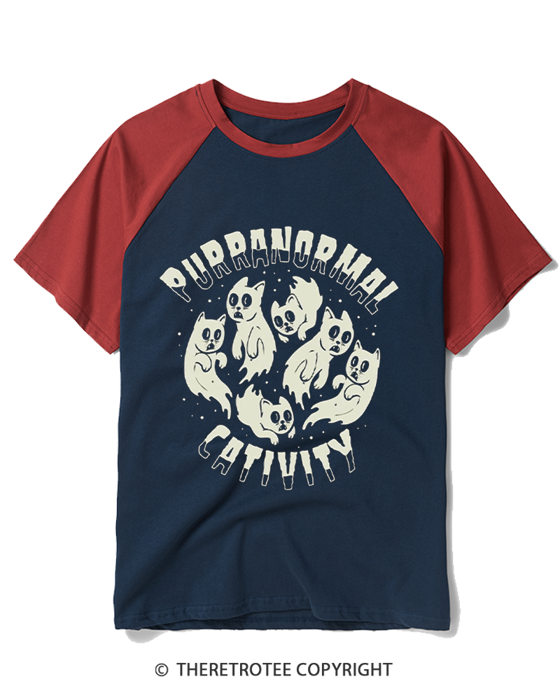 TheRetroTee Purranormal Cativity 1980s Raglan Baseball T-Shirt
