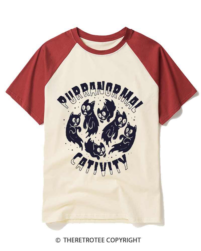 TheRetroTee Purranormal Cativity 1980s Raglan Baseball T-Shirt