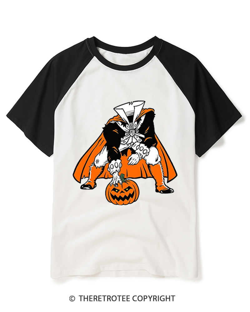 TheRetroTee Headless Horseman Patriots 1970s Raglan Baseball T-Shirt