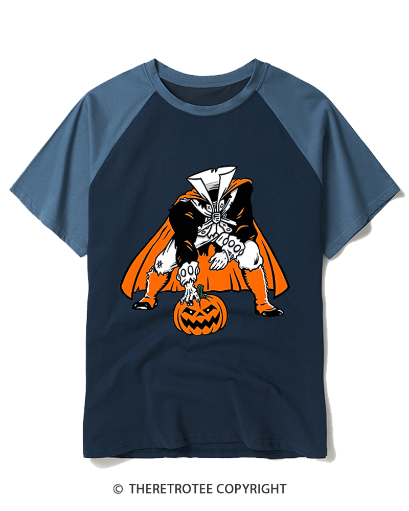 TheRetroTee Headless Horseman Patriots 1970s Raglan Baseball T-Shirt