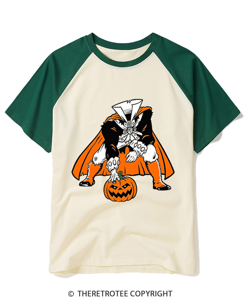 TheRetroTee Headless Horseman Patriots 1970s Raglan Baseball T-Shirt
