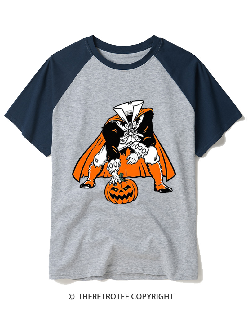 TheRetroTee Headless Horseman Patriots 1970s Raglan Baseball T-Shirt