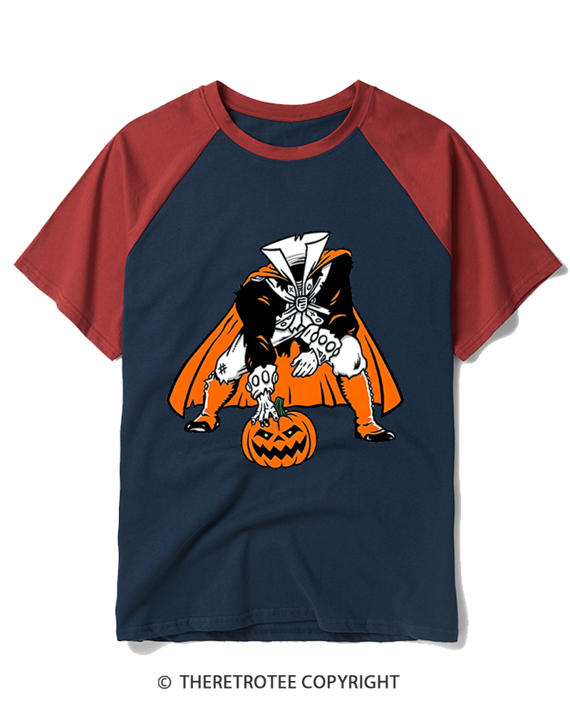 TheRetroTee Headless Horseman Patriots 1970s Raglan Baseball T-Shirt