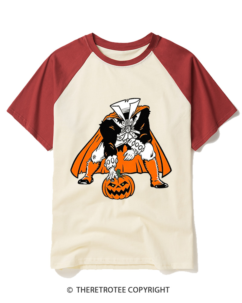 TheRetroTee Headless Horseman Patriots 1970s Raglan Baseball T-Shirt