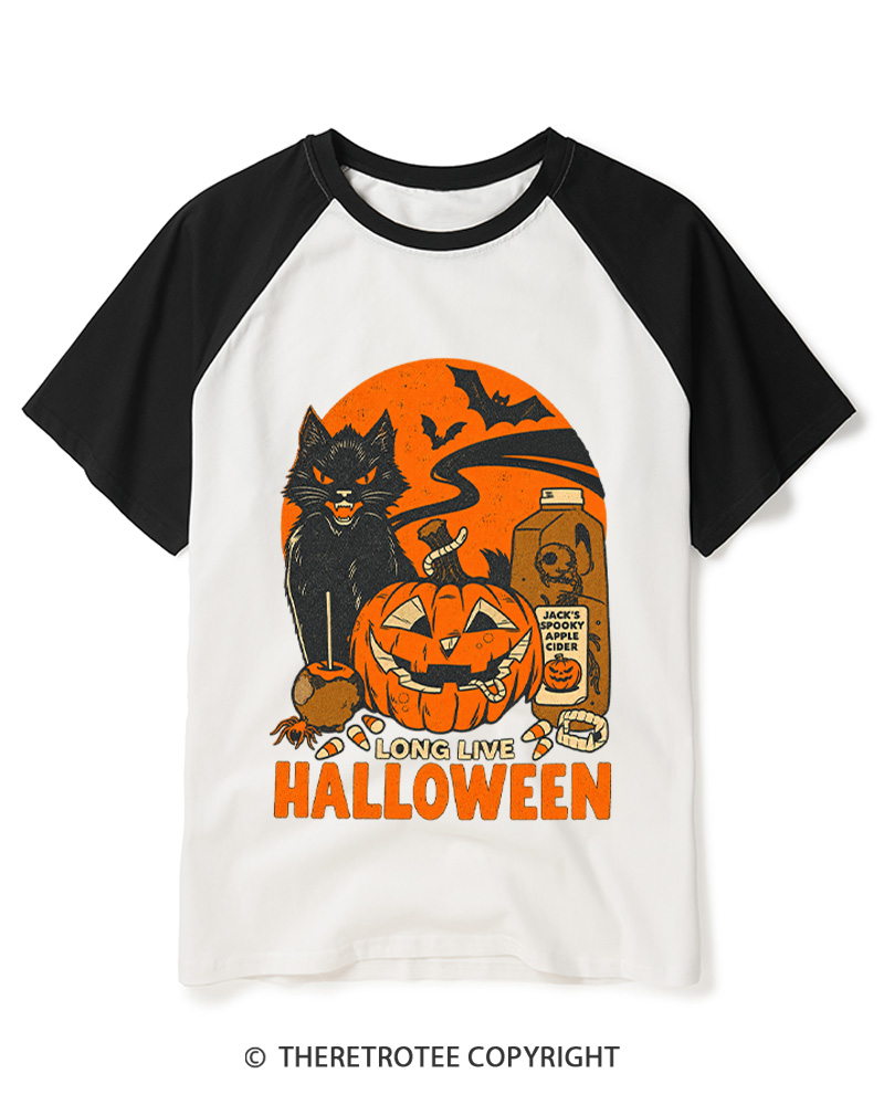 TheRetroTee Long Live Halloween 1960s Raglan Baseball T-Shirt