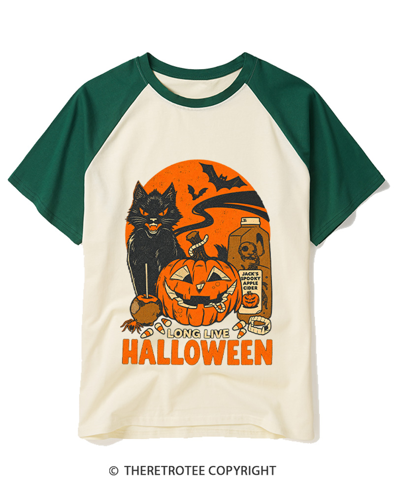 TheRetroTee Long Live Halloween 1960s Raglan Baseball T-Shirt