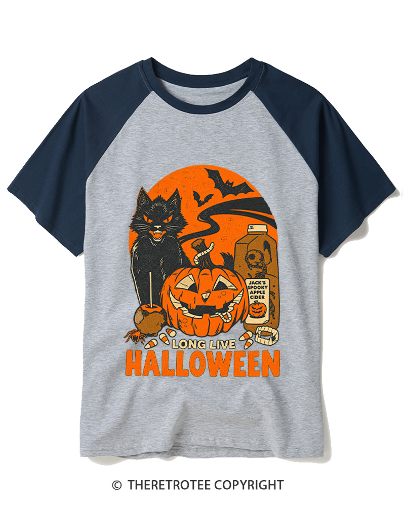 TheRetroTee Long Live Halloween 1960s Raglan Baseball T-Shirt