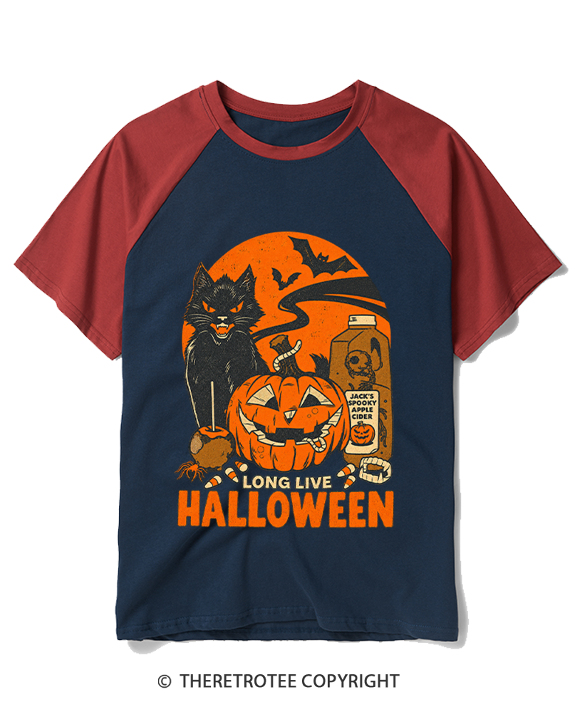 TheRetroTee Long Live Halloween 1960s Raglan Baseball T-Shirt