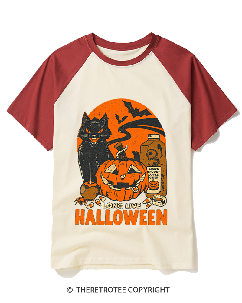 TheRetroTee Long Live Halloween 1960s Raglan Baseball T-Shirt