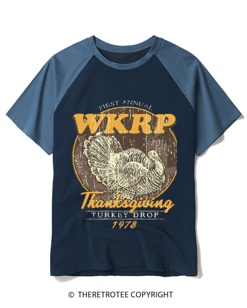 TheRetroTee First Annual WKRP Thanksgiving Turkey Drop 1970s Raglan Baseball T-Shirt
