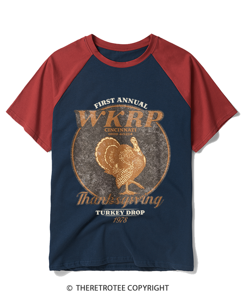 TheRetroTee First Annual WKRP Thanksgiving Turkey Drop 1970s Raglan Baseball T-Shirt