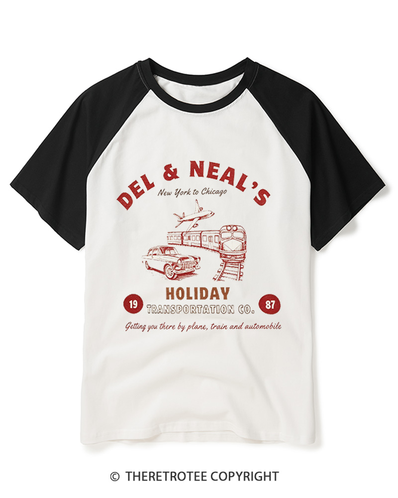 TheRetroTee Planes Trains And Automobiles 1980s Raglan Baseball T-Shirt