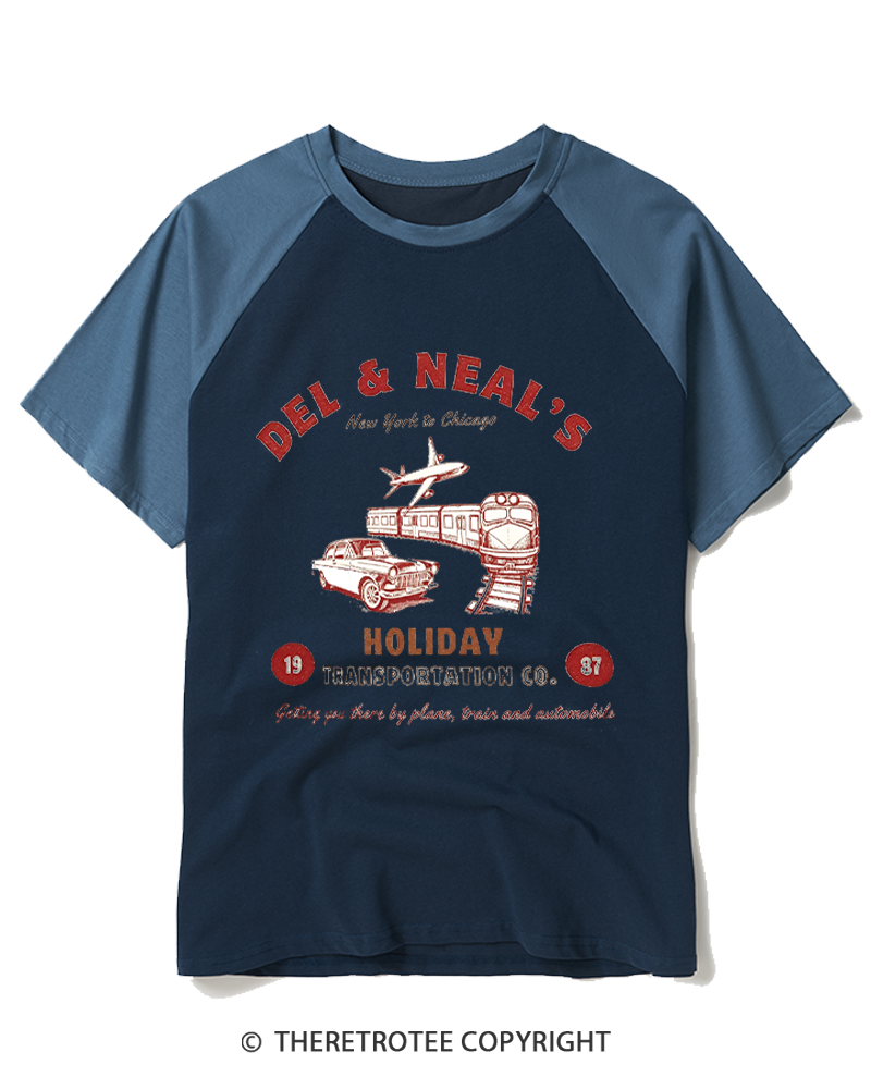 TheRetroTee Planes Trains And Automobiles 1980s Raglan Baseball T-Shirt