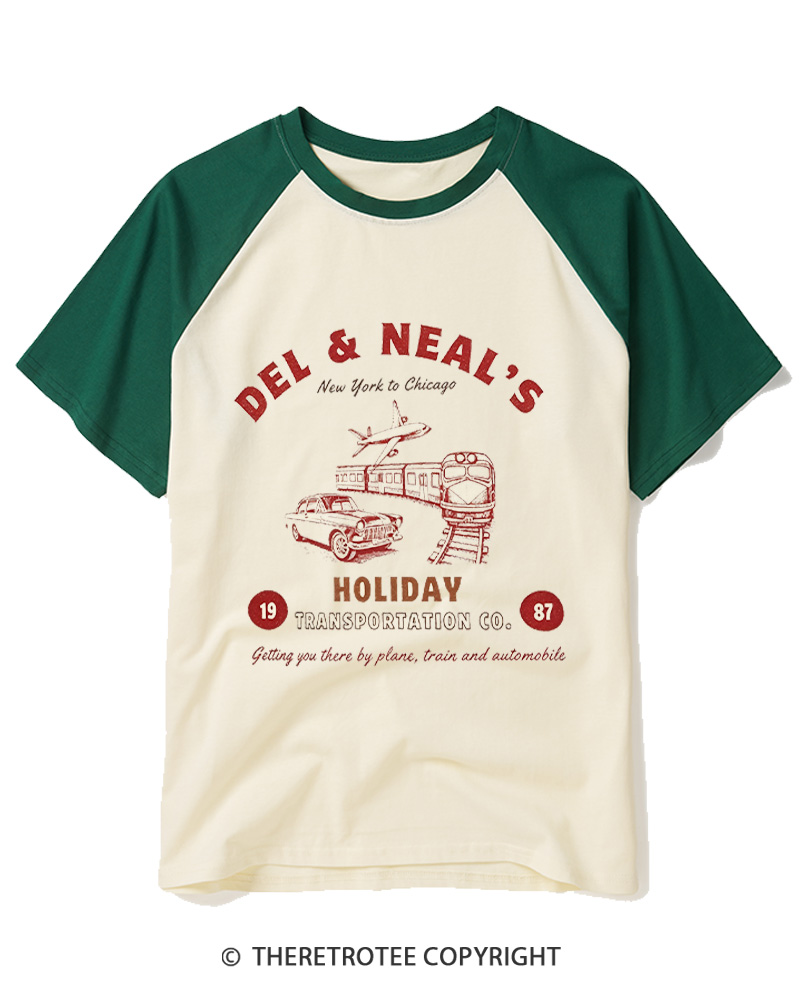 TheRetroTee Planes Trains And Automobiles 1980s Raglan Baseball T-Shirt