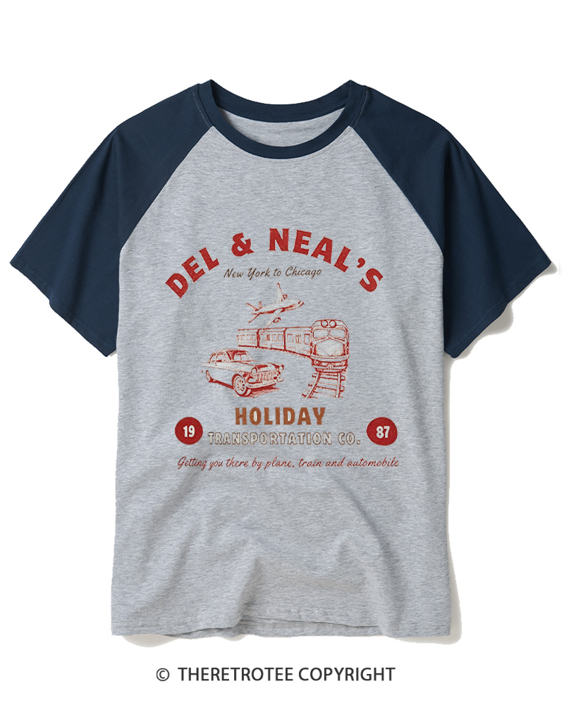 TheRetroTee Planes Trains And Automobiles 1980s Raglan Baseball T-Shirt