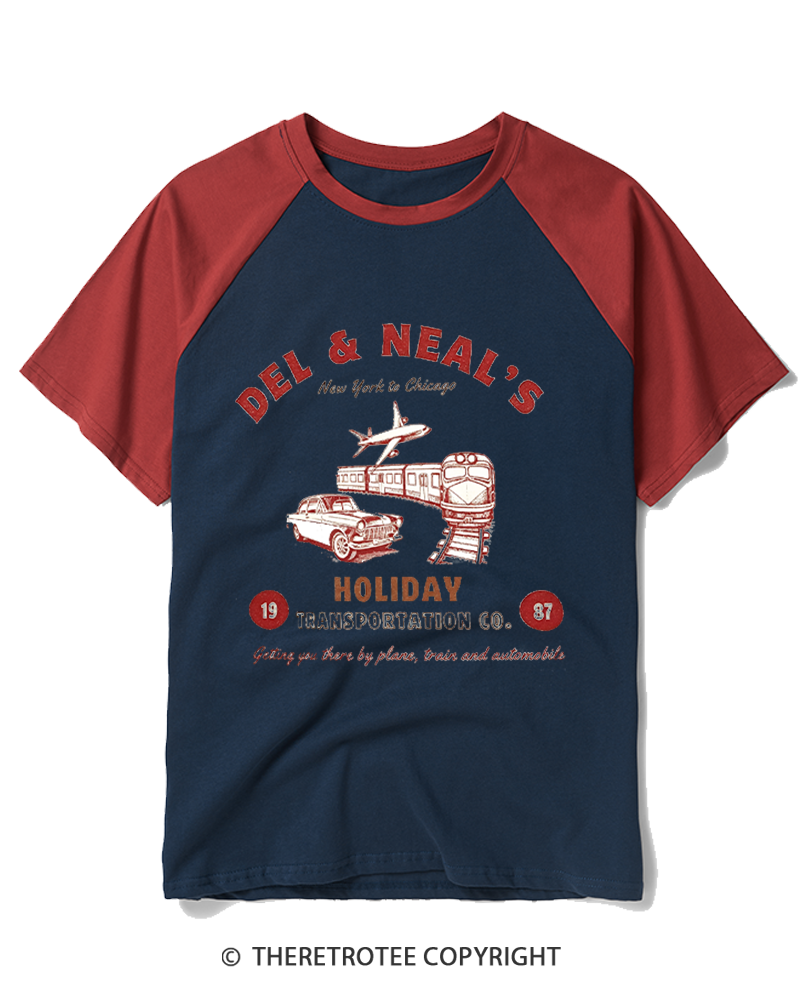 TheRetroTee Planes Trains And Automobiles 1980s Raglan Baseball T-Shirt