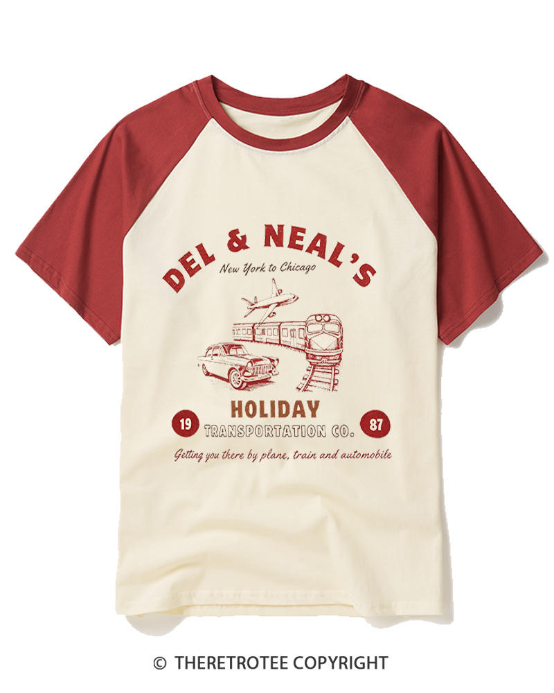 TheRetroTee Planes Trains And Automobiles 1980s Raglan Baseball T-Shirt