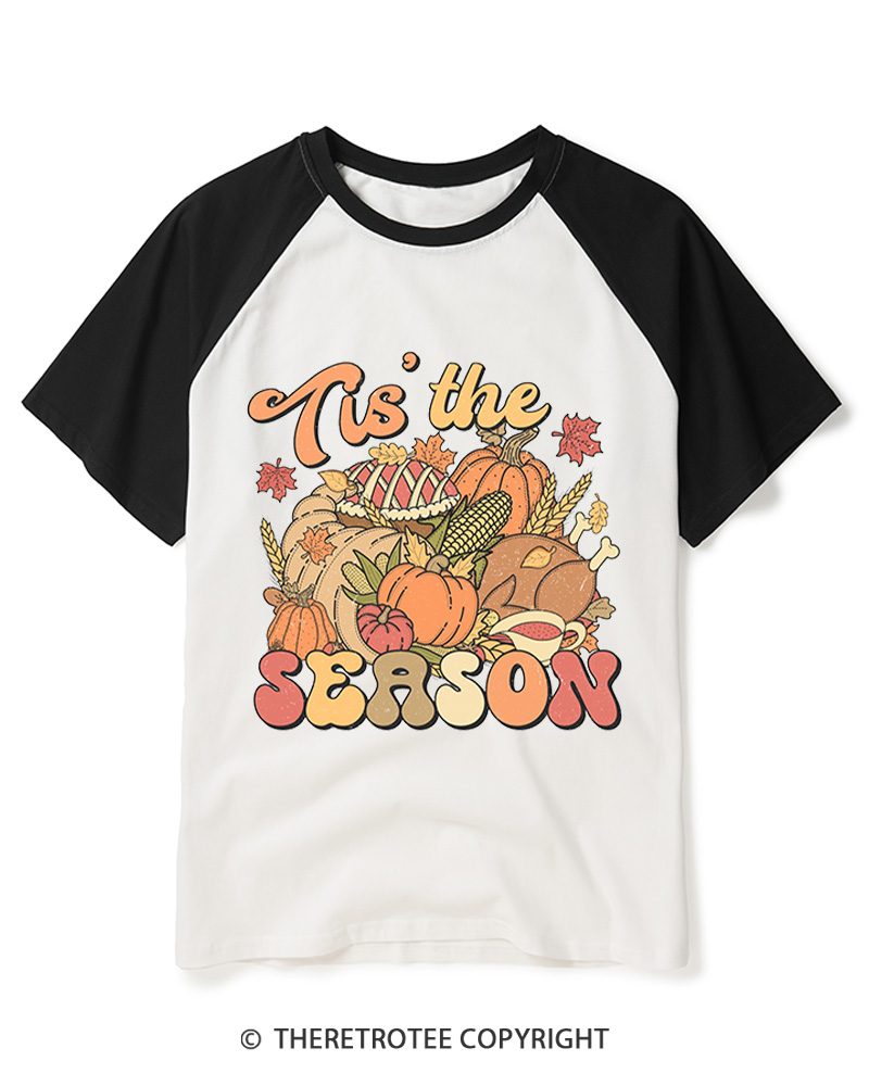 TheRetroTee Tis The Season 1970s Raglan Baseball T-Shirt