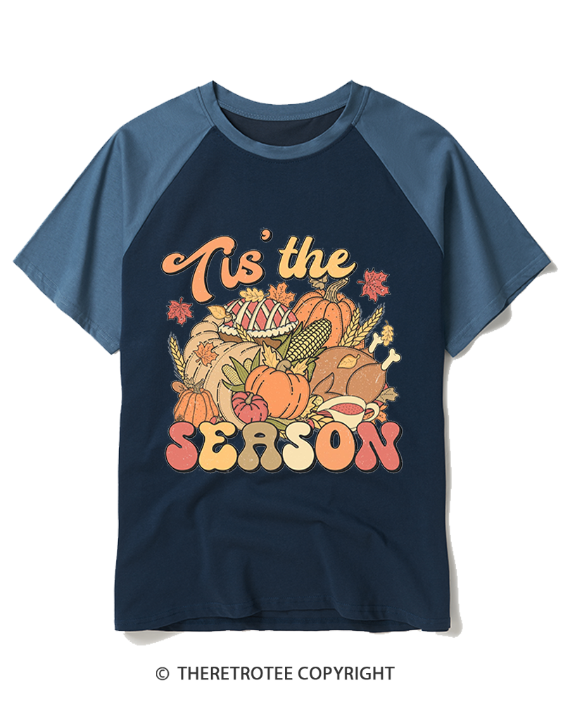 TheRetroTee Tis The Season 1970s Raglan Baseball T-Shirt