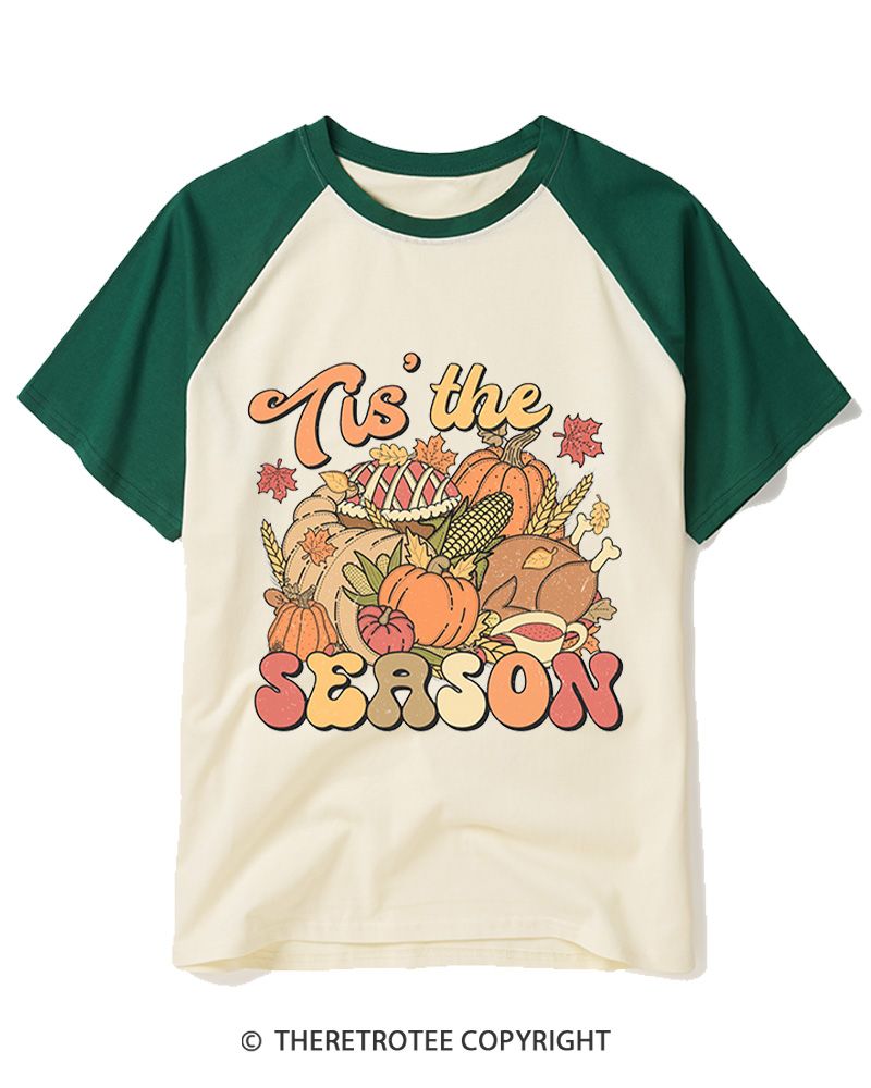 TheRetroTee Tis The Season 1970s Raglan Baseball T-Shirt
