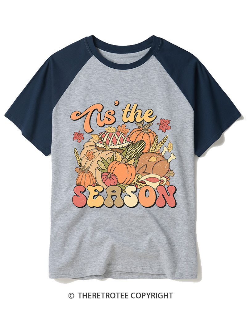 TheRetroTee Tis The Season 1970s Raglan Baseball T-Shirt