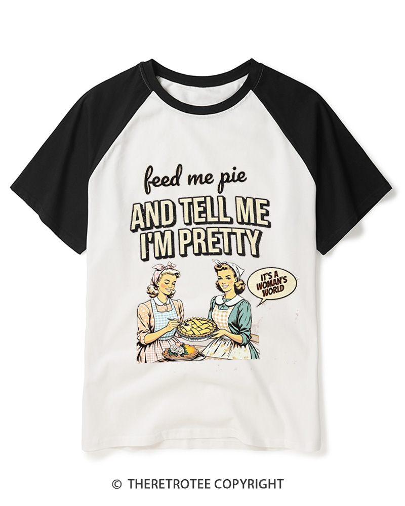 TheRetroTee Feed Me Pie 1950s Raglan Baseball T-Shirt