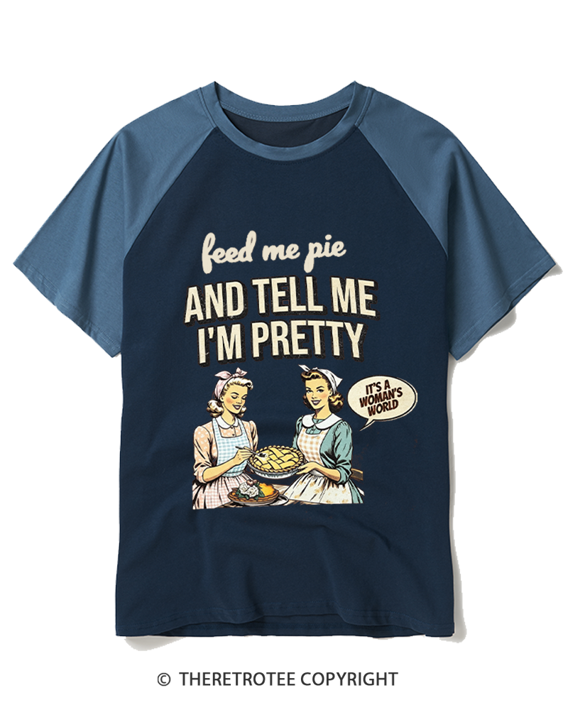 TheRetroTee Feed Me Pie 1950s Raglan Baseball T-Shirt