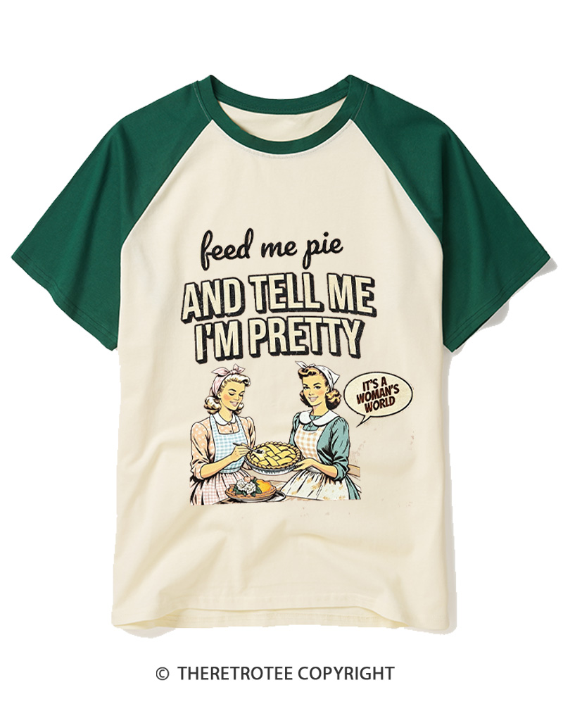 TheRetroTee Feed Me Pie 1950s Raglan Baseball T-Shirt