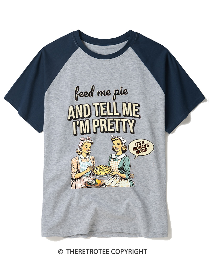 TheRetroTee Feed Me Pie 1950s Raglan Baseball T-Shirt