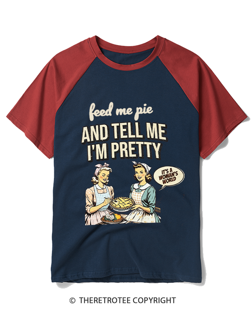 TheRetroTee Feed Me Pie 1950s Raglan Baseball T-Shirt