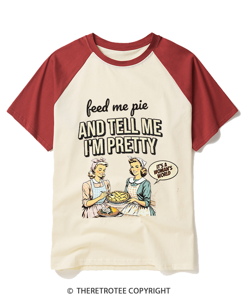 TheRetroTee Feed Me Pie 1950s Raglan Baseball T-Shirt