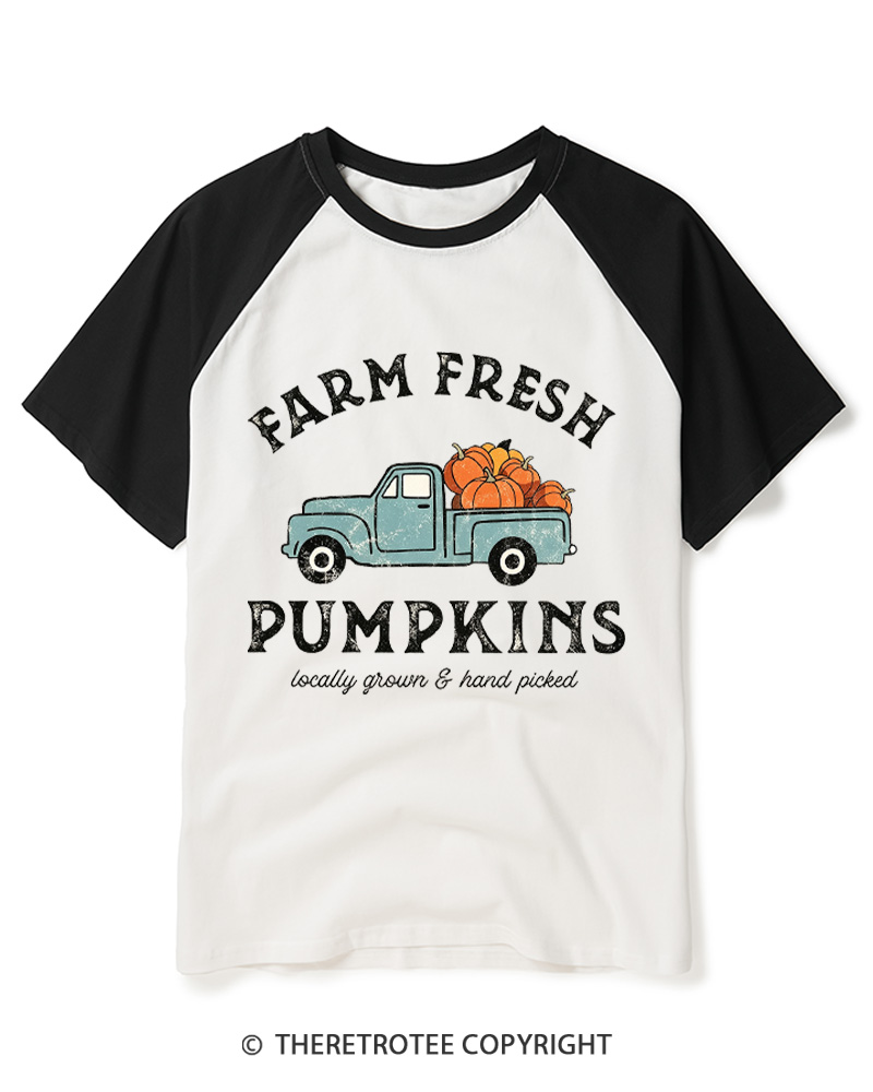 TheRetroTee Farm Fresh Pumpkins 1950s Raglan Baseball T-Shirt