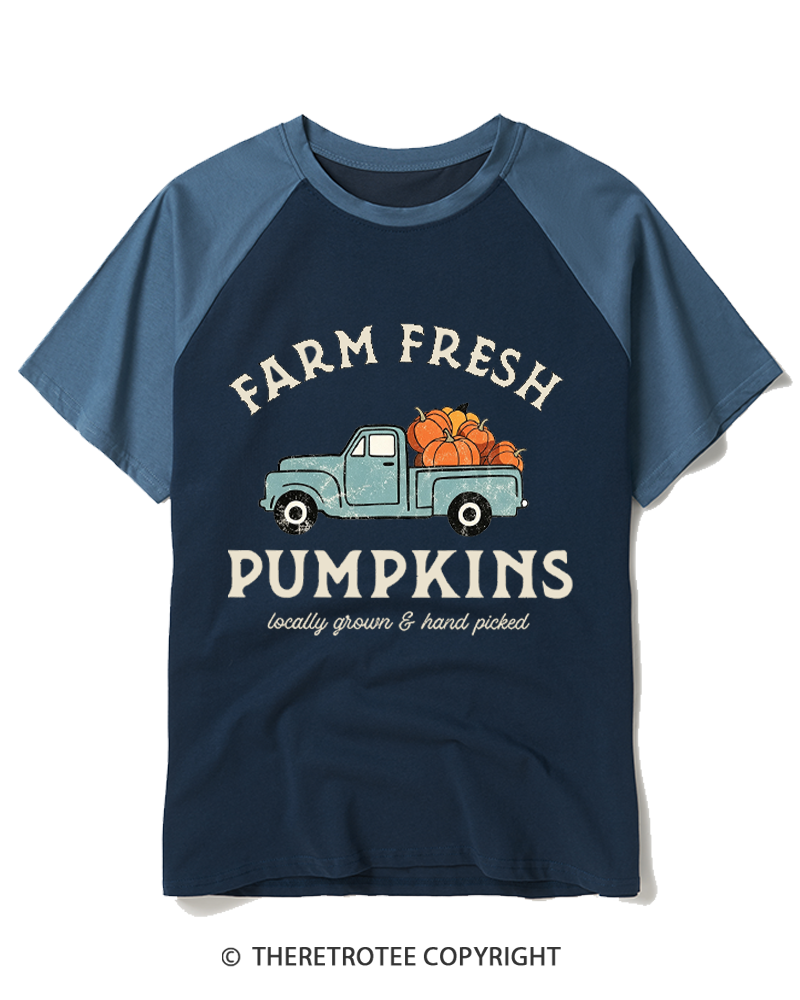 TheRetroTee Farm Fresh Pumpkins 1950s Raglan Baseball T-Shirt